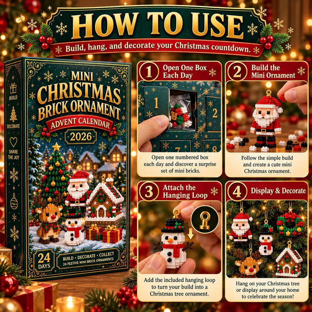 🎄24-Day Mini Christmas Brick Ornament Advent Calendar | 24 Unique Buildable Holiday Ornaments to Create, Hang & Keep 🧱
