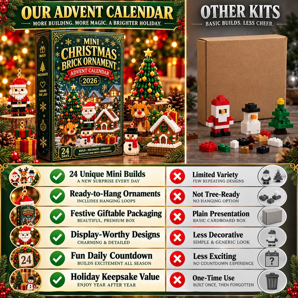 🎄24-Day Mini Christmas Brick Ornament Advent Calendar | 24 Unique Buildable Holiday Ornaments to Create, Hang & Keep 🧱