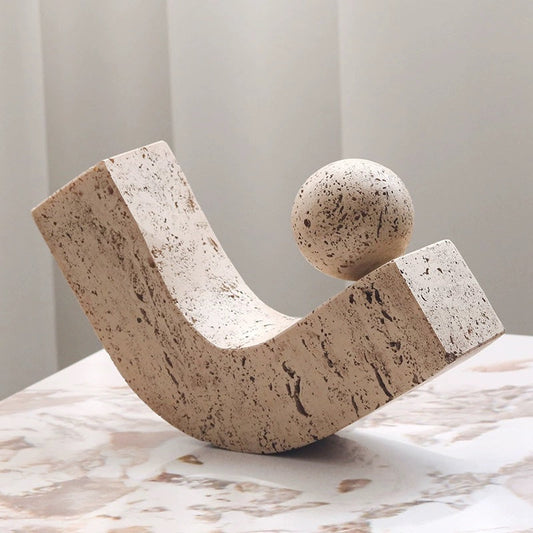 Wabi-Sabi Geometric Stone Sphere Sculpture | Minimalist Abstract Art Ornament for Living Room, Study, Wine Cabinet Decor