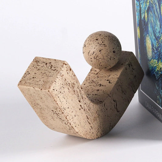 Wabi-Sabi Geometric Stone Sphere Sculpture | Minimalist Abstract Art Ornament for Living Room, Study, Wine Cabinet Decor