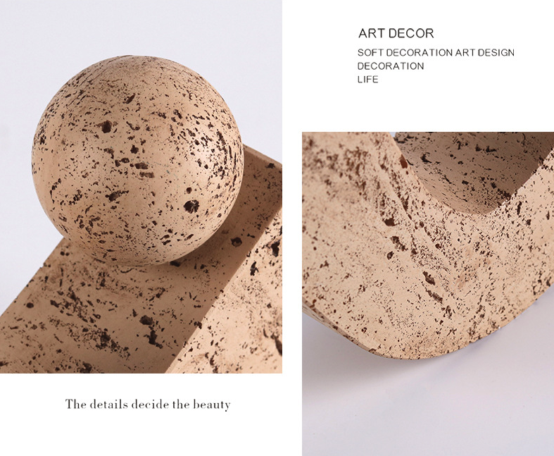 Wabi-Sabi Geometric Stone Sphere Sculpture | Minimalist Abstract Art Ornament for Living Room, Study, Wine Cabinet Decor