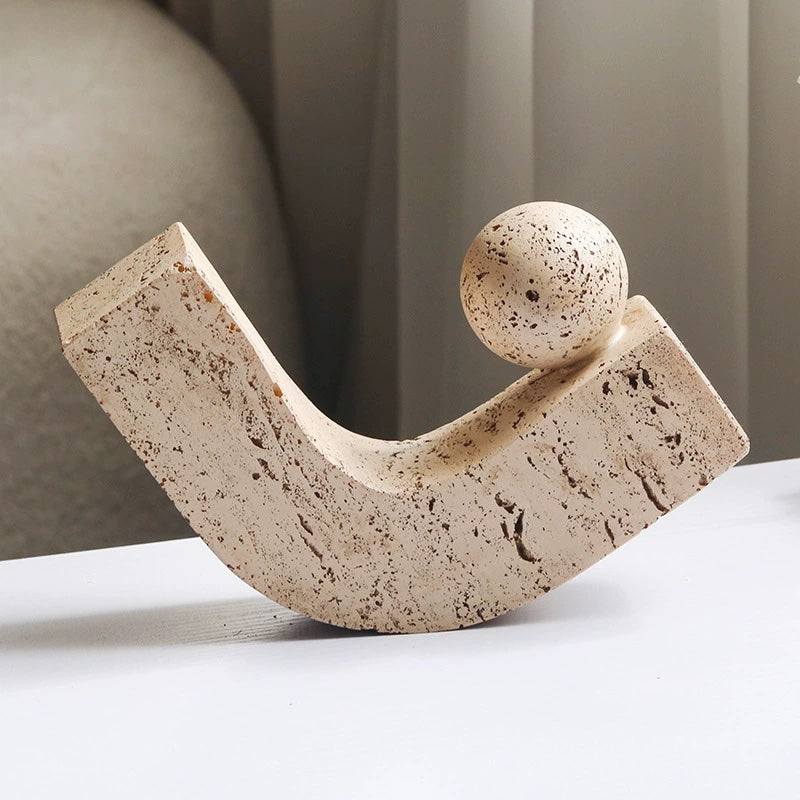 Wabi-Sabi Geometric Stone Sphere Sculpture | Minimalist Abstract Art Ornament for Living Room, Study, Wine Cabinet Decor