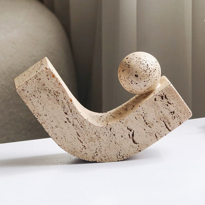 Wabi-Sabi Geometric Stone Sphere Sculpture | Minimalist Abstract Art Ornament for Living Room, Study, Wine Cabinet Decor