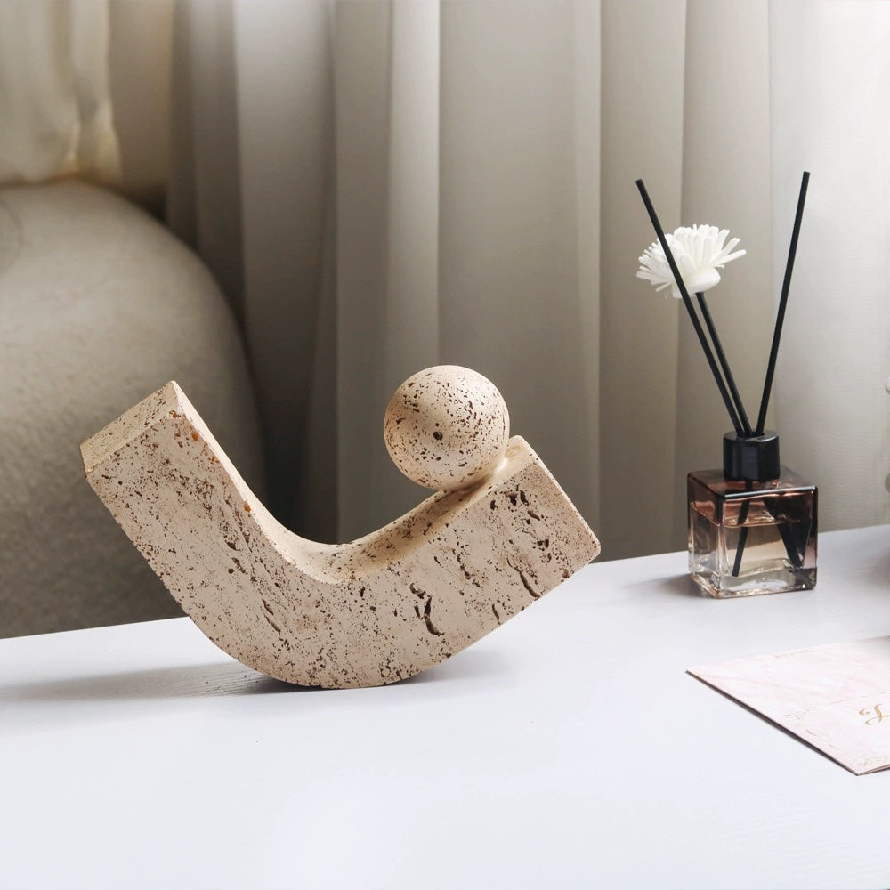 Wabi-Sabi Geometric Stone Sphere Sculpture | Minimalist Abstract Art Ornament for Living Room, Study, Wine Cabinet Decor