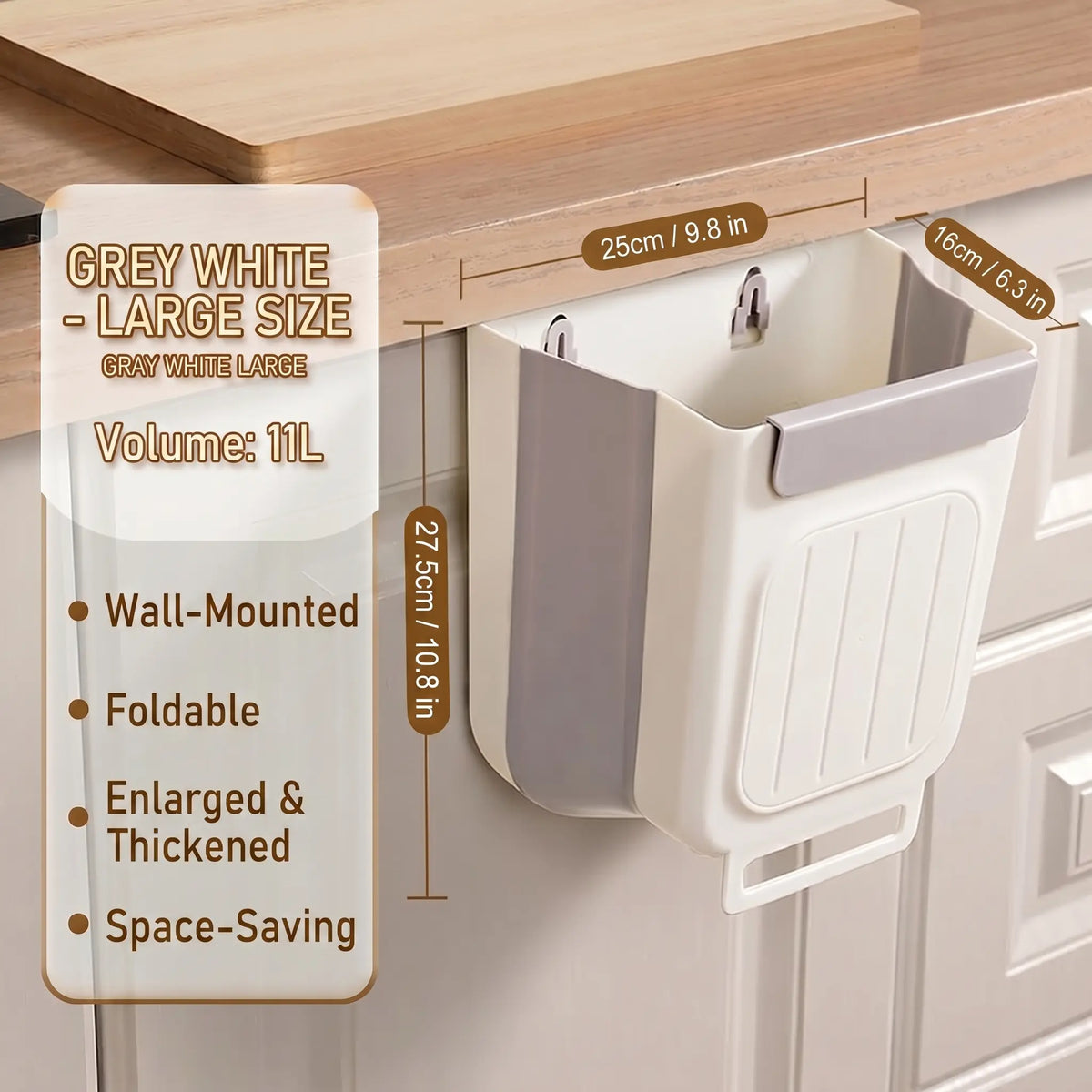 Foldable Hanging Kitchen Trash Can for Cabinet Doors